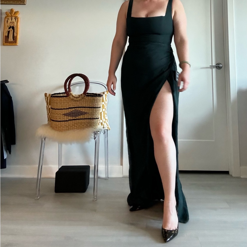 Emerald green ruched maxi dress